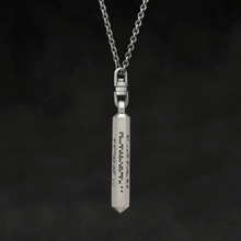 Load image into Gallery viewer, Rotating view of Code of Wisdom hexagonal sterling silver pendant and chain with endless loop necklace featuring Binary Code by Caps Brothers