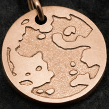 Load image into Gallery viewer, Detail view of 18K Rose Gold Journey pendant featuring the Map of Humanity as outward journey by Caps Brothers