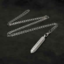 Load image into Gallery viewer, Laying down Code of Power hexagonal sterling silver pendant and chain with endless loop necklace featuring Abbreviated Roman Letter Numerals Code by Caps Brothers