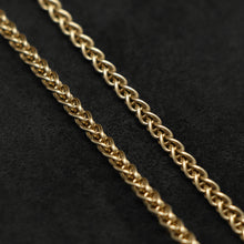 Load image into Gallery viewer, Chain closeup of 18K Yellow Gold wheat chain by Caps Brothers