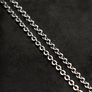 Chain closeup of Code of Wisdom sterling silver chain with endless loop necklace by Caps Brothers