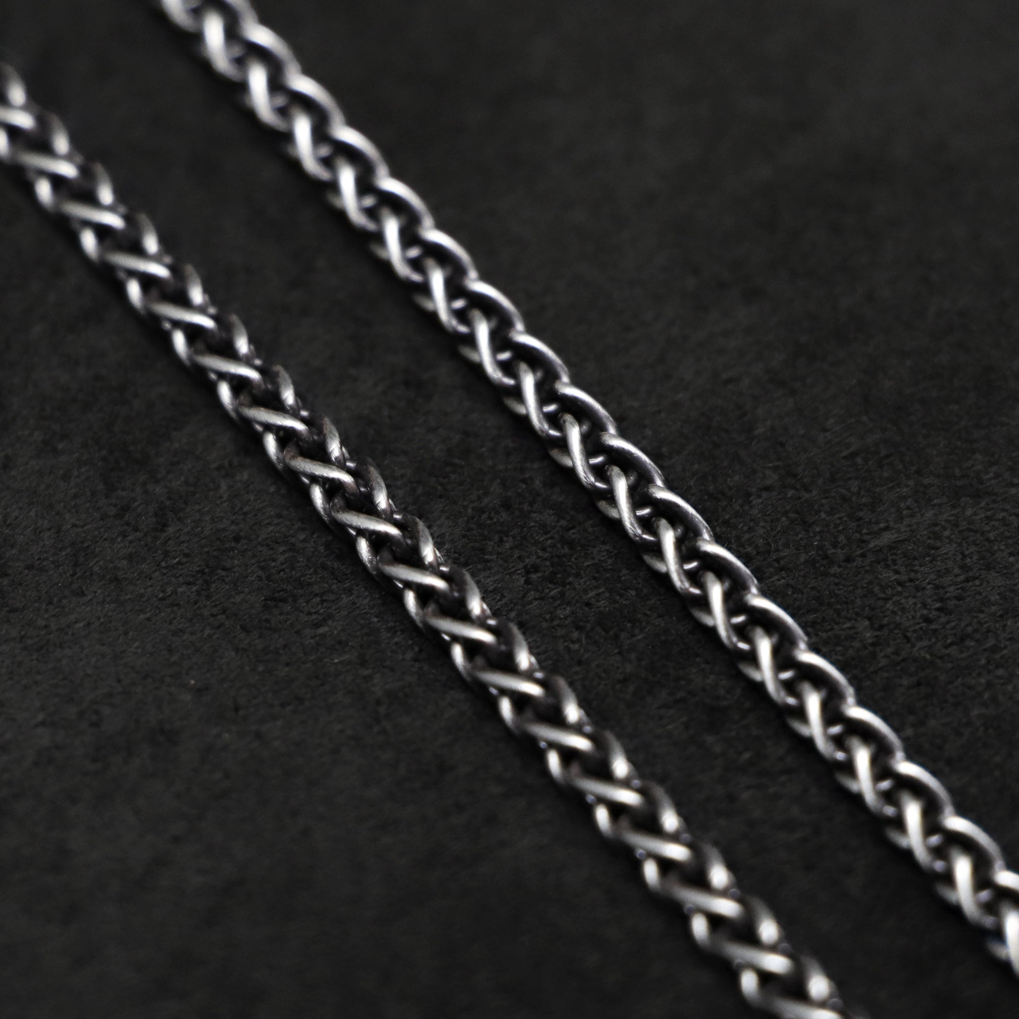 Chain closeup of sterling silver wheat chain by Caps Brothers