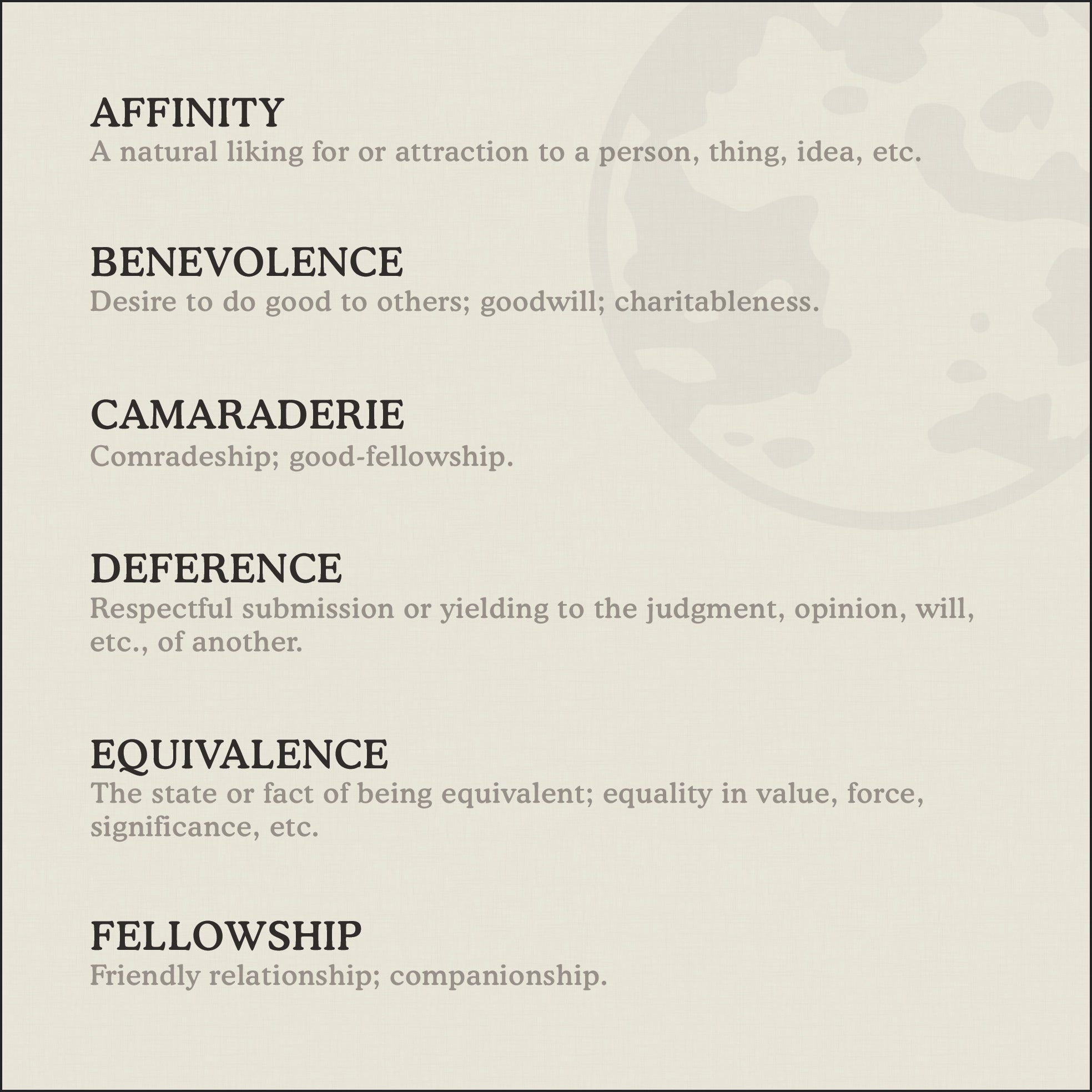 Definition Card for Inscribed Synonyms on Code of Friendship necklace by Caps Brothers