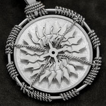 Load image into Gallery viewer, Detail view of Platinum 950 Sewn Platinum Metal Compass pendant featuring 20 pointed gear by Caps Brothers