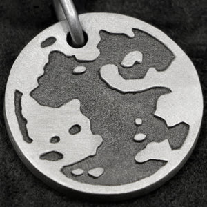 Detail view of Sterling Silver Journey pendant featuring the Map of Humanity as outward journey by Caps Brothers