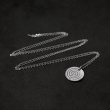Load image into Gallery viewer, Laying down Platinum 950 Journey pendant and chain with endless loop necklace featuring labyrinth as inward journey by Caps Brothers