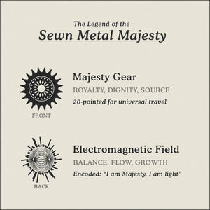 Translation Card for Sewn Metal Majesty necklace featuring 20 pointed gear and Electromagnetic Field by Caps Brothers
