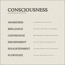 Load image into Gallery viewer, Translation Card for Code of Consciousness necklace from English to Dashless Morse Code by Caps Brothers