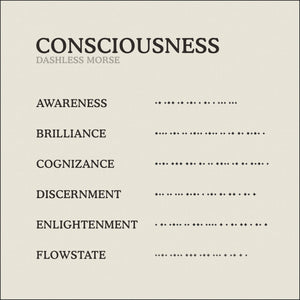 Translation Card for Code of Consciousness necklace from English to Dashless Morse Code by Caps Brothers