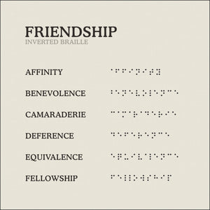 Translation Card for Code of Friendship necklace from English to Inverted Braille by Caps Brothers